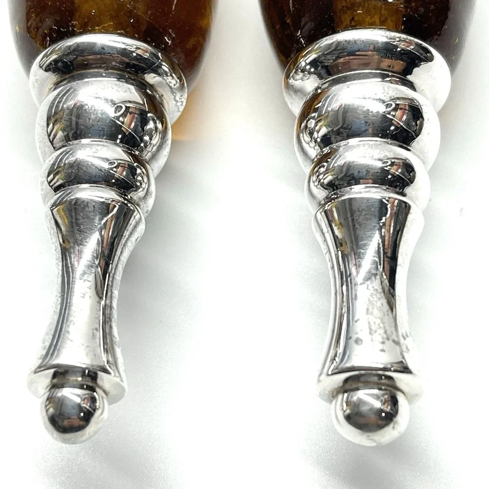 Serving Utensils Set Stainless Steel Amber Glass Handle Fork And Spoon Unbranded